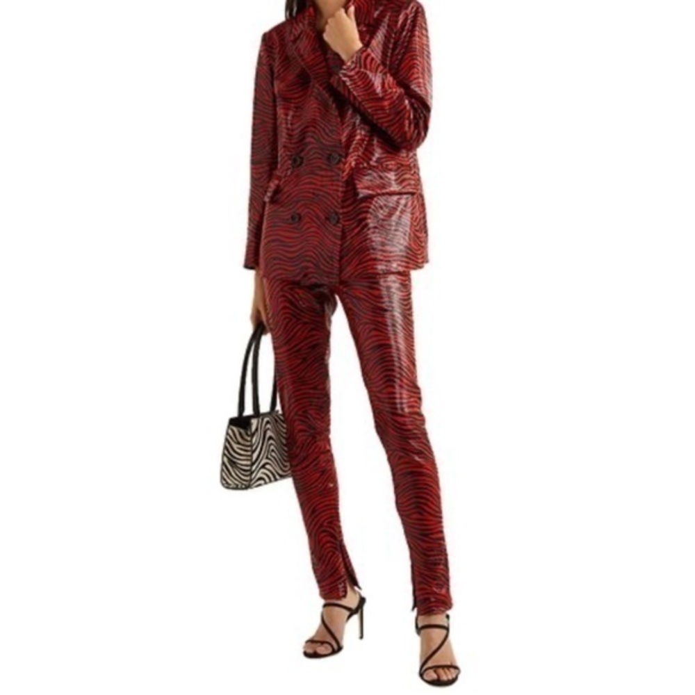 Stand Studio Tabitha Pants Graphic Zebra Faux Leather in Red Size 36 (4)